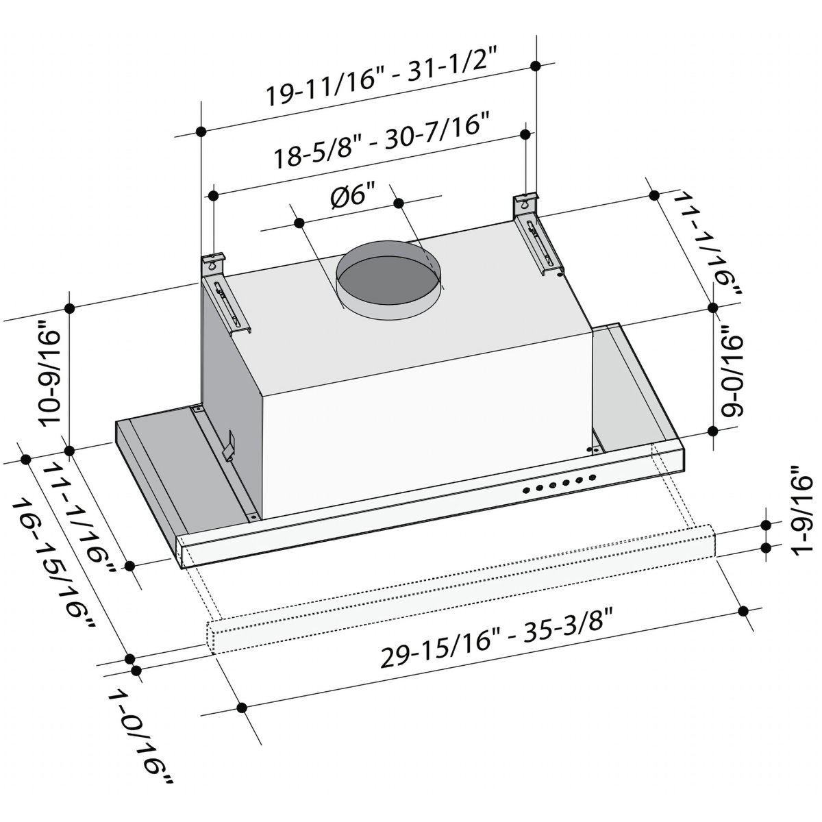 XO Appliance 36" 600 CFM Convertible Insert Range Hood in Stainless